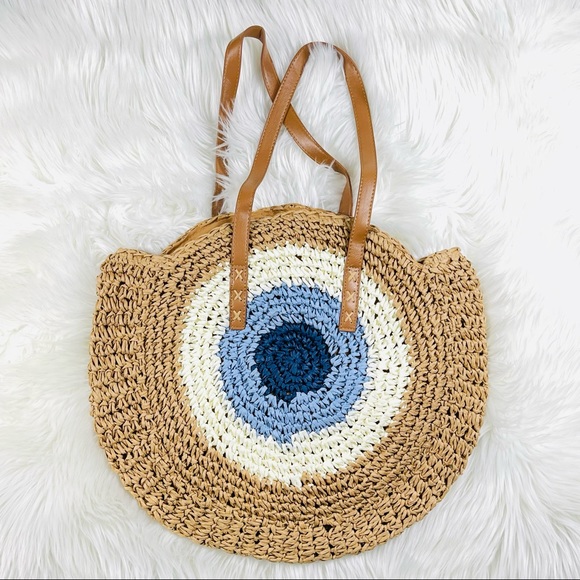❤️❤️❤️❤️Tan Basket Straw Top Handle Bag Beach Vacation Shoulder Tote Purse NEW - Picture 9 of 12